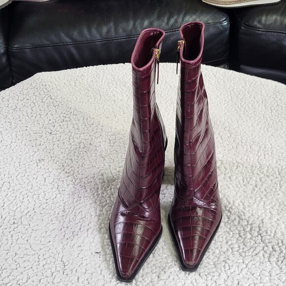 Schutz Raffaela Bootie womens boots Leather Cherry Wine size 7B - Picture 3 of 7